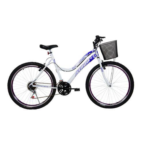 Bicicleta Athor Aro 26 Mtb 18/m Musa Fem. C/ Cestão Branca Adesivo Violeta