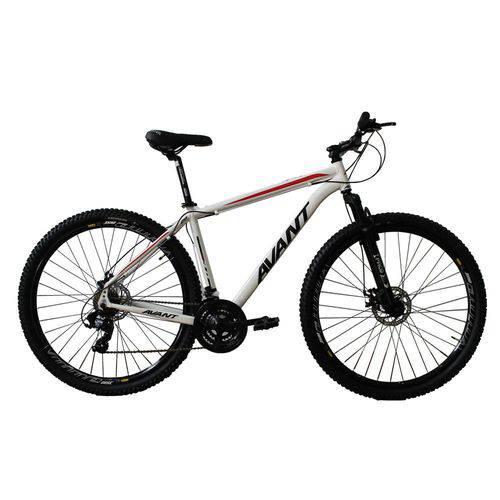 Bicicleta em Alumínio Aro 29ER Freio a Disco 21 Velocidades Câmbios Shimano Branco/Preto/Vermelho -
