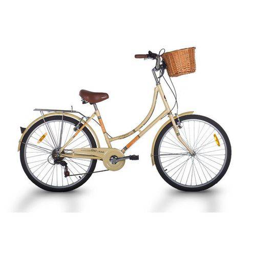 Bicicleta Feminina Mobele Imperial 7v Bege com Cestinha