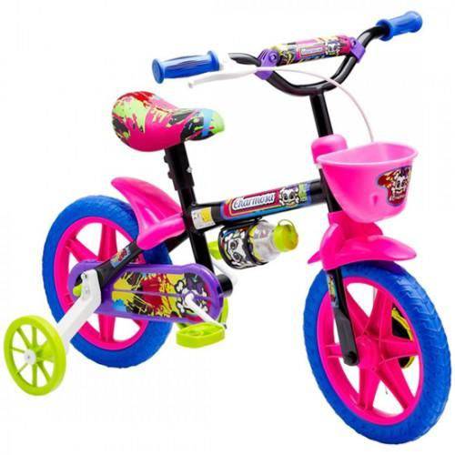 Bicicleta Infantil Aro 12 Nathor Charmosa Preta e Rosa