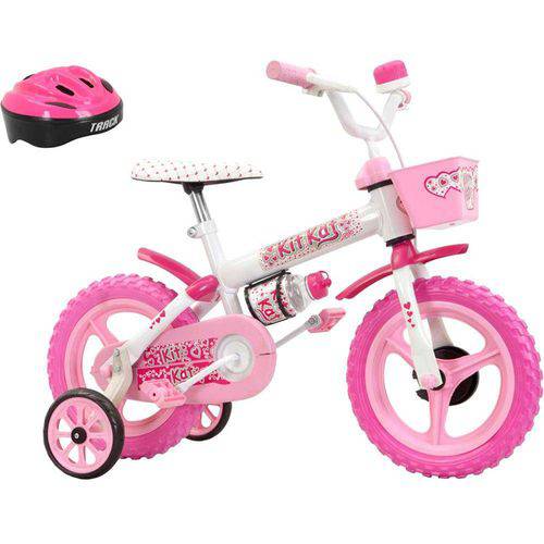 Bicicleta Infantil Aro 12 Rosa KIT KAT com Capacete