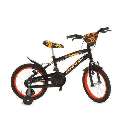 Bicicleta Infantil Aro 16 Rharu Tech Fire 2 Preta com Laranja