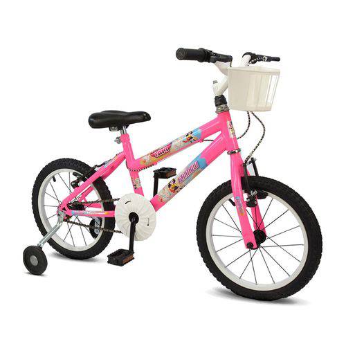 Bicicleta Infantil Feminina Fani Rosa Rainbow Bike Aro 16 com Cestinha Dianteira
