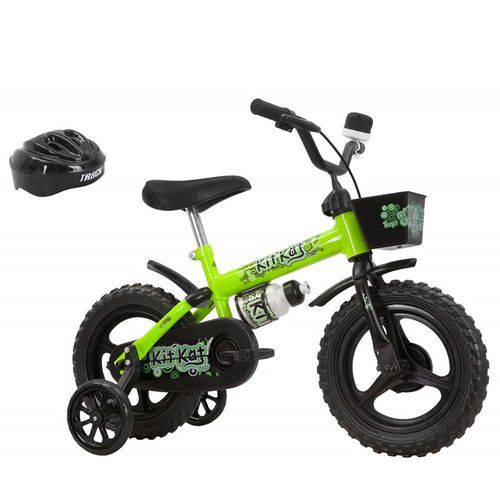 Bicicleta Infantil Kit Kat Aro 12 com Capacete Preto/Verde Neon - Track Bikes