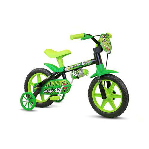 Bicicleta Infantil Masculina Preto Verde Aro 12 Black 12