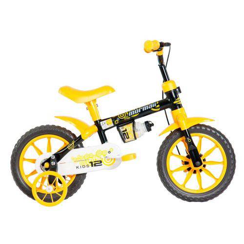 Bicicleta Mormaii Aro 12 Kids com Rodinhas, Preta/Amarela