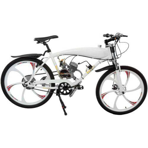 Bicicleta Motorizada 48cc 2 Tempos Prata - com Tanque Embutido Branca