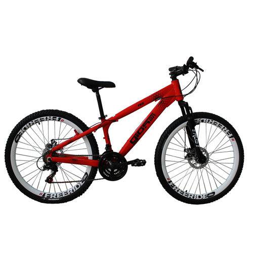 Bicicleta MTB Freeride Aro 26 Freio a Disco 21 Velocidades Cambios Shimano Gios Vermelho Neon - Gios