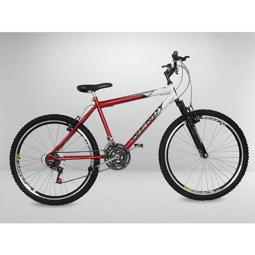 Bicicleta Vermelha Aro 26 21v com Amortecedor Câmbios Shimano