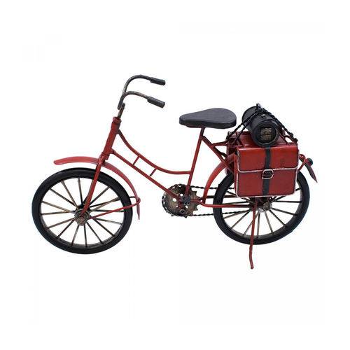 Bicicleta Vermelha com Bolsas 30cm Estilo Retrô Vintage