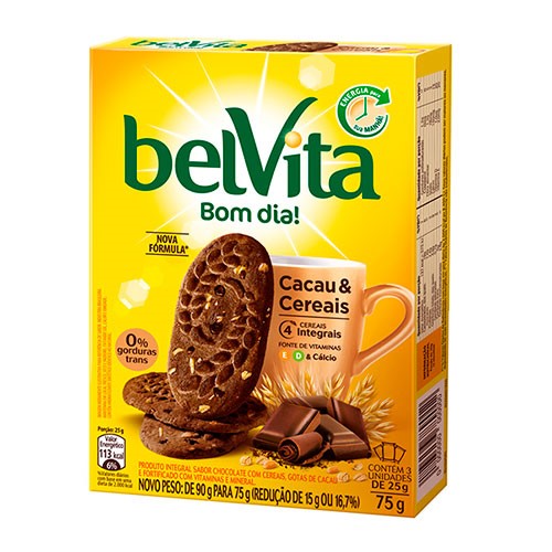 Biscoito Belvita Cacau e Cereais 75g 3 Unidades
