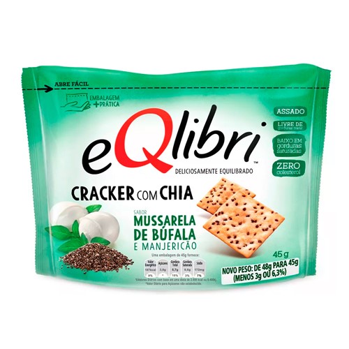 Biscoito EQlibri Cracker com Chia Sabor Mussarela de Búfalo e Manjericão 45g