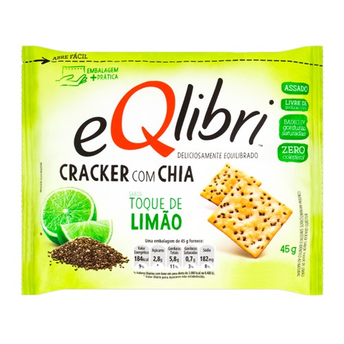 Biscoito EQlibri Cracker com Chia Sabor Toque de Limão 45g