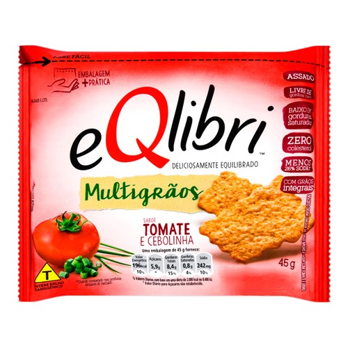 Biscoito EQlibri Multigrãos Sabor Tomate e Cebolinha 45g