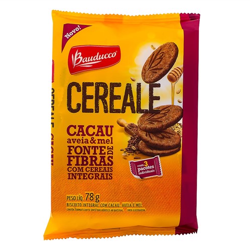 Biscoito Integral Bauducco Cereale Cacau, Aveia e Mel com 78g