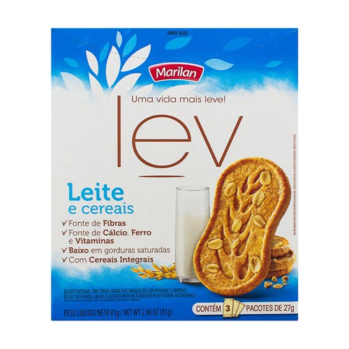Biscoito Integral Marilan Lev Leite e Cereais com 81g