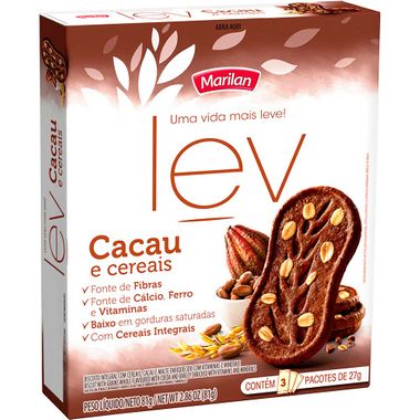 Biscoito Lev Sabor Cacau e Cereais Marilan 81g