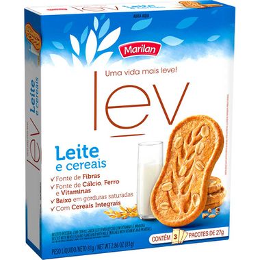 Biscoito Lev Sabor Leite e Cereais Marilan 81g