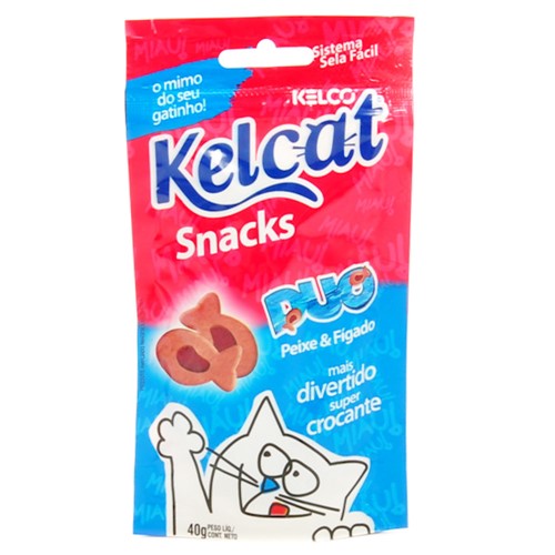 Biscoito para Gatos Kelcat Snacks Duo Sabor Peixe e Fígado com 40g