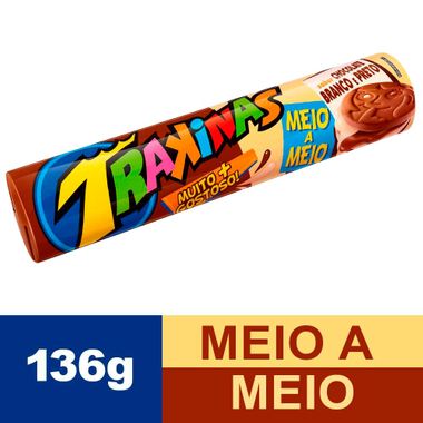 Biscoito Recheado Meio a Meio Chocolate ao Leite e Chocolate Branco Trakinas Nabisco 136g