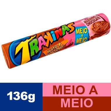 Biscoito Recheado Meio Chocolate Meio Morango Trakinas Nabisco 136g
