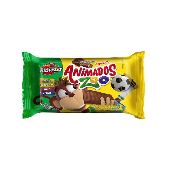 Biscoito Richester Animados Zoo Cobertura Chocolate 40g