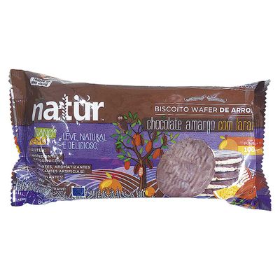 Biscoito Wafer de Arroz Chocolate Amargo com Laranja 100g - Natür