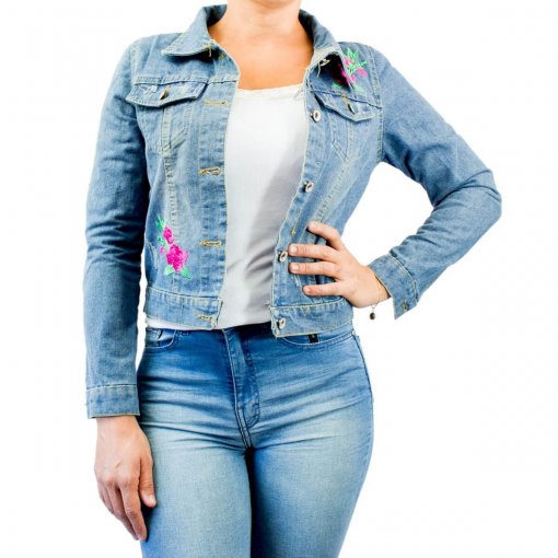 Bizz Store - Jaqueta Jeans Feminina Overcore Bordada