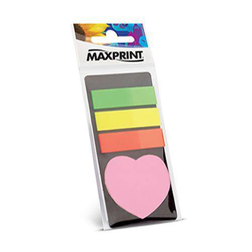 Bloco Adesivo Coração C/ Marcadores de Páginas Maxprint (1 Bloco 20 Folhas - 75 Marcadores)
