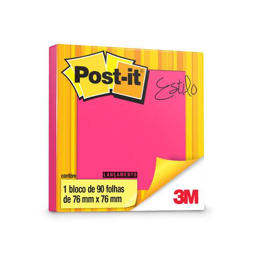 Bloco Adesivo 3M Post-It Neon 076 X 076 Mm Pink HB004309959