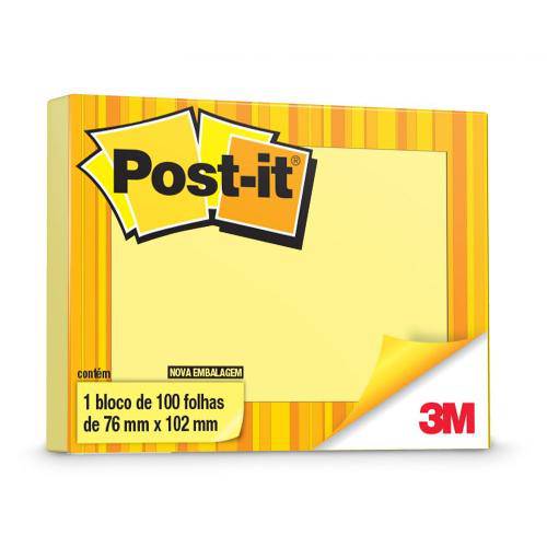 Bloco Adesivo Post-It®, Amarelo, 7,6cm X 10,2cm Bloco com 100 Folhas