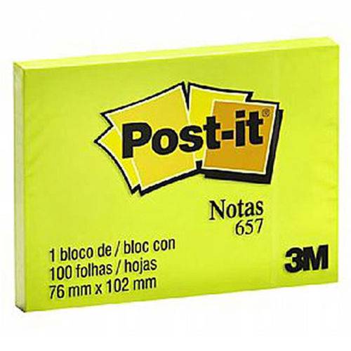 Bloco Adesivo Post-It 3m 657 76x102mm Neon Limão