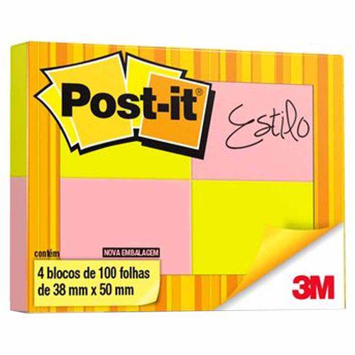 Bloco Adesivo Post-it 3m 38x50mm Neon 4x100 Folhas