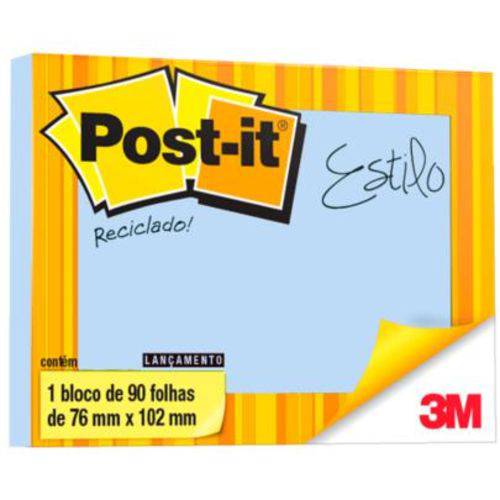 Bloco Adesivo Post-It® Reciclado Azul - 76 Mm X 102 Mm - 90 Folhas