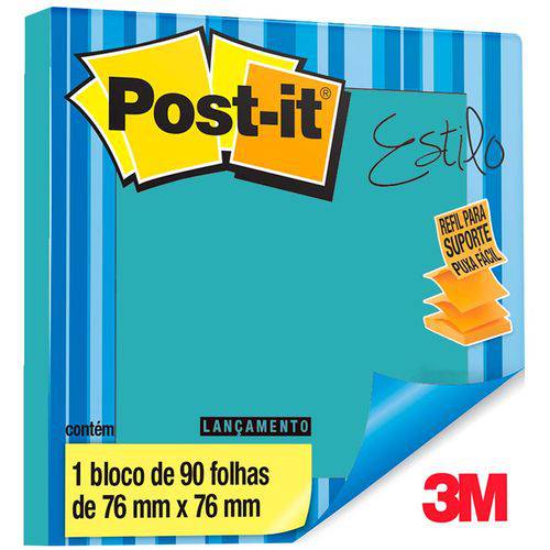 Bloco Adesivo Post-It® Refil Puxa Fácil Azul Aqua - 76 Mm X 76 Mm - 90 Folhas