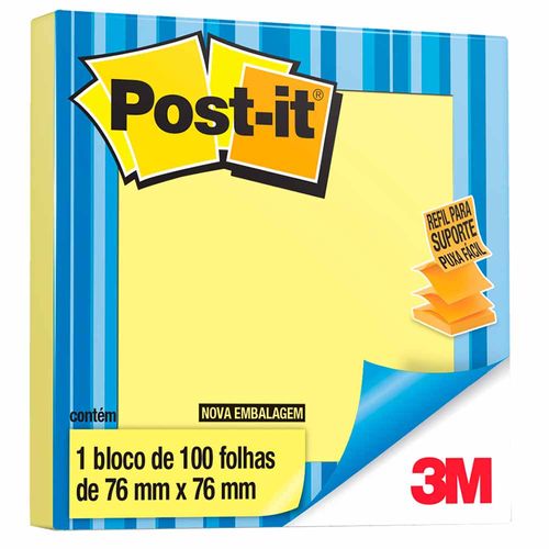 Bloco Adesivo Post-it Refil Puxa Fácil 3M 76x76mm Amarelo 100 Folhas 999877