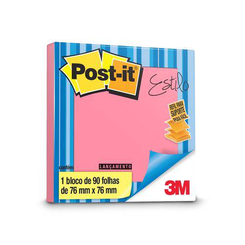 Bloco Adesivo Post-it® Refil Sistema Puxa Fácil 76mmx76mm, Rosa Neon 1BL C/90 Fls - 3M