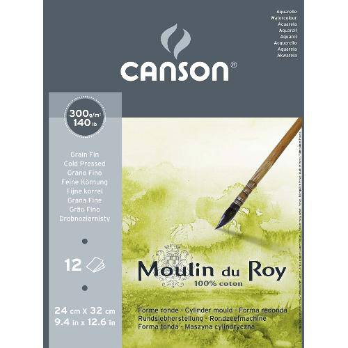 Bloco Aquarela Moulin Du Roy 300g/M² G.F A-4 24x32 Cm C/12 Folhas Canson