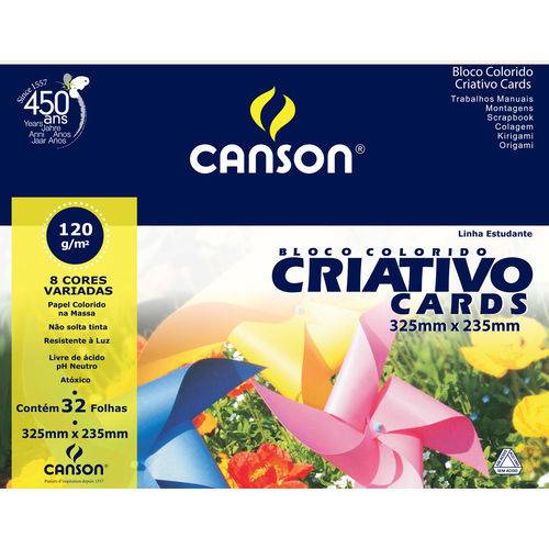 Bloco Colorido Criativo Card Estudante 120 G/m² A-4+ 23,5 X 32,5 Cm com 32 Folhas Canson
