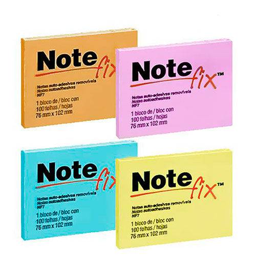 Bloco de Notas Adesivas Coloridas Note Fix 3M 100 Folhas 76x102mm