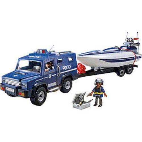 Bloco de Peças Playmobil Caminhão Policial com Bote 1193
