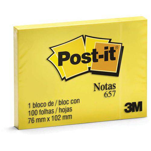 Bloco de Recado Post-It 657 Amarelo 76X102Mm C/100Fls 3M