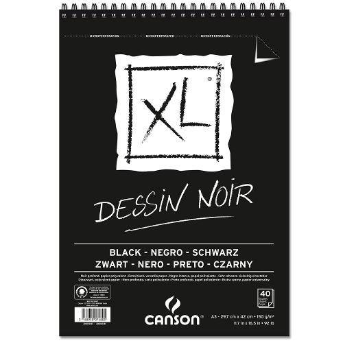 Bloco Espiralado Canson Xl® Dessin Noir Black 150g/M² A3 29,7 X 42 Cm com 40 Folhas – 400039087