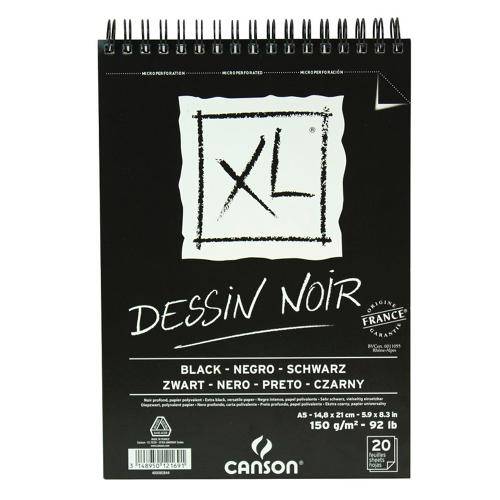 Bloco Espiralado Canson Xl® Dessin Noir Black 150g/m² A5 14,8 X 21 Cm com 30 Folhas – 400082844