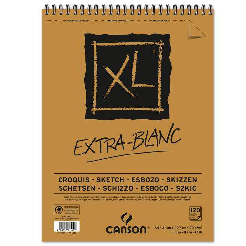 Bloco Espiralado Canson Xl® Extra Blanc 90g/M² A4 21 X 29,7 Cm com 120 Folhas – 200787500