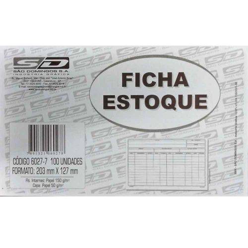 BLOCO - FICHA ESTOQUE - CONTROLE DE ESTOQUE - 5x8 - 203x127mm - 100 FOLHAS - SAO DOMINGOS 6027.8