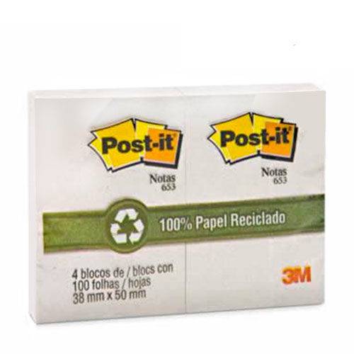 Bloco Folhas Recicladas Post-it 3M 38x50mm com 4 Blocos