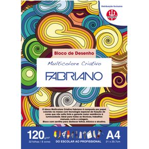 Bloco Multicolorido Criativo 120 G/m² A-4 21 X 29,7 Cm com 32 Folhas 8 Cores TRIDENT/FABRIANO