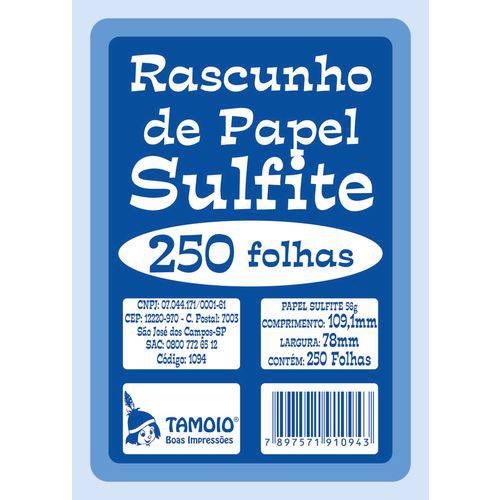 Bloco para Rascunho Sulfite 80x110 250fls. Tamoio Pct.c/08