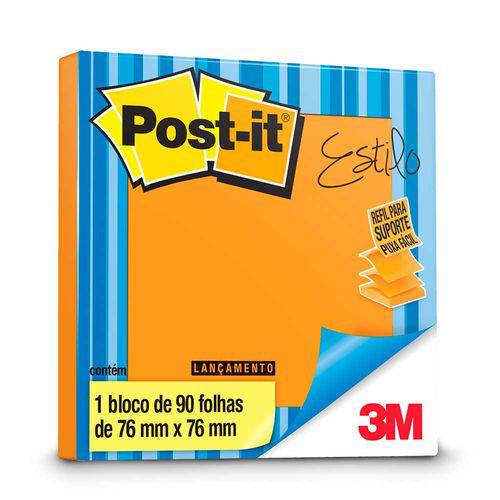 Bloco Post-it Refil Pop-up 76x76 Laranja 90 Folhas 3m